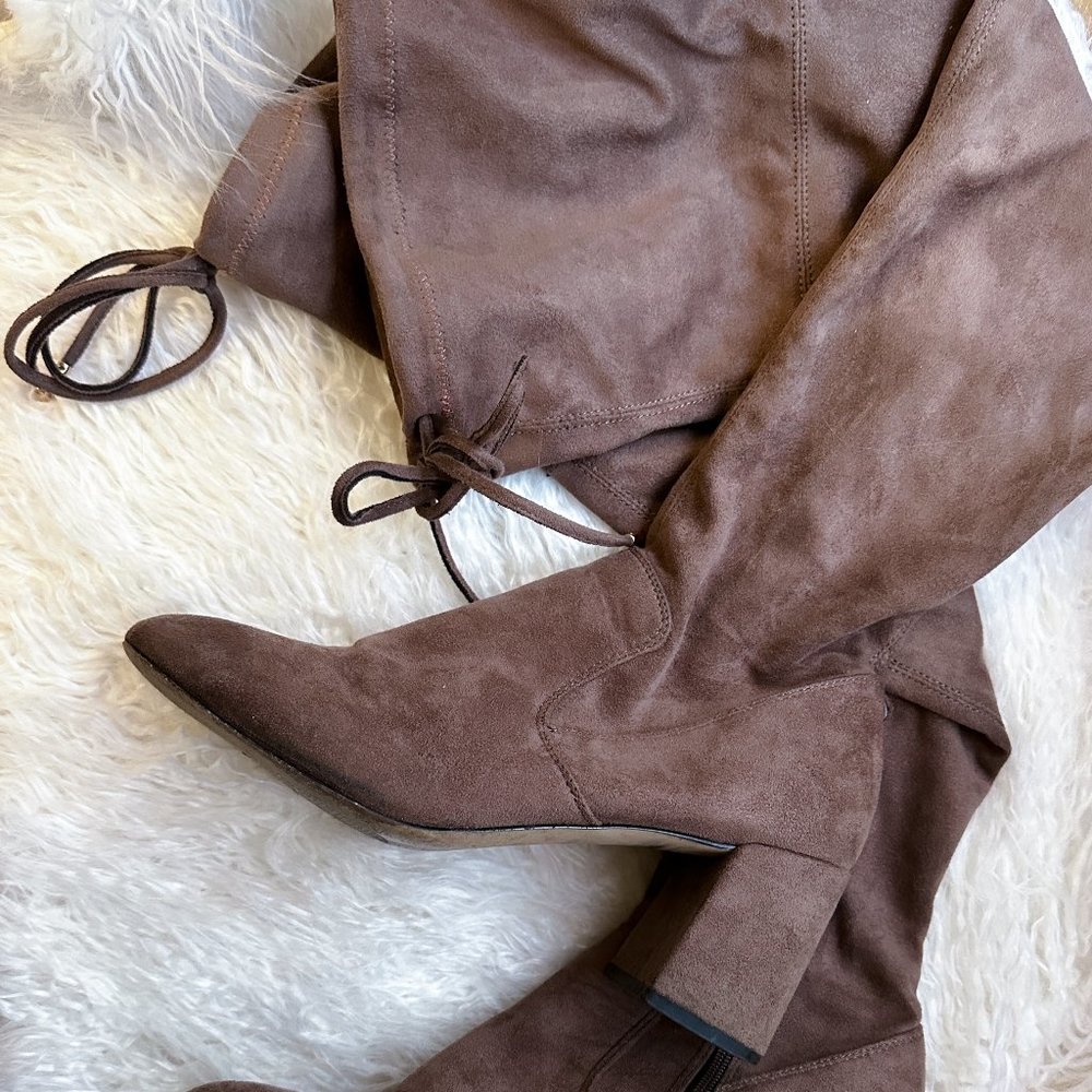 Taupe thigh high boots